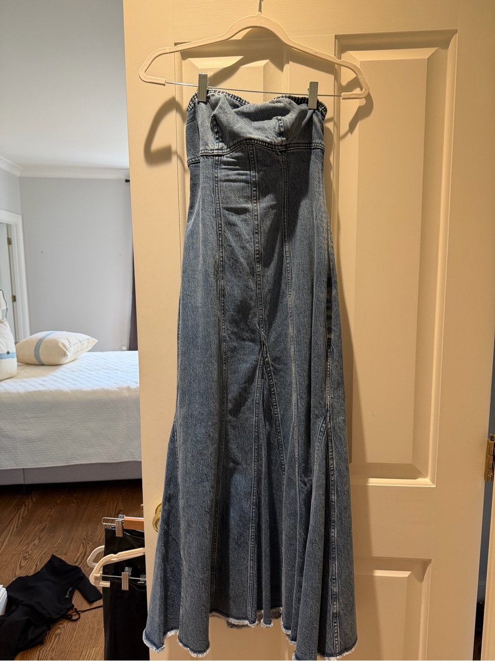 Pilcro Blue Strapless Denim Maxi Dress